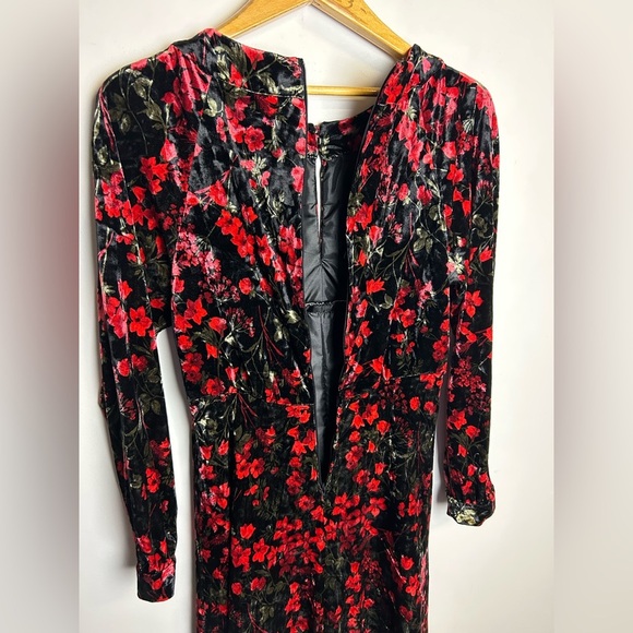 Vintage Hand Made Floral Velvet Midi Dress Xs Timeless Feminine Romantic Amish - Picture 9 of 11